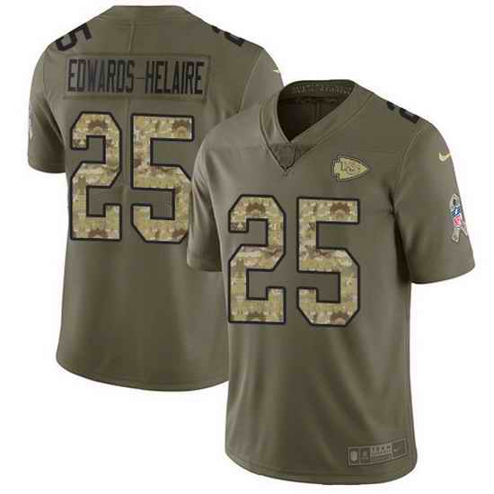 Nike Chiefs 25 Clyde Edwards Helaire Olive Camo Men Stitched NFL Limited 2017 Salute To Service Jersey